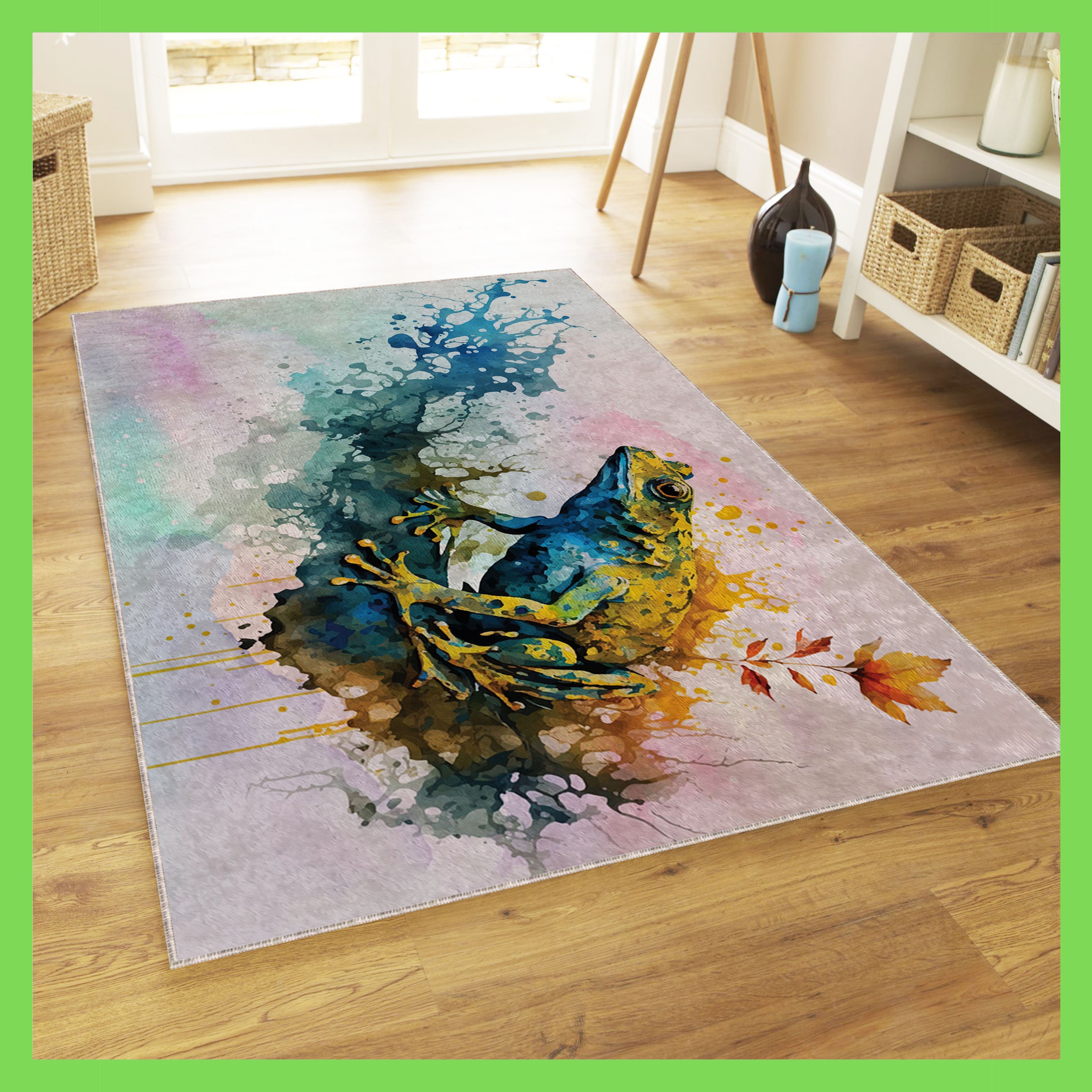 Area Rug With Colorful Frog Print Watercolor Rug Abstract - Etsy