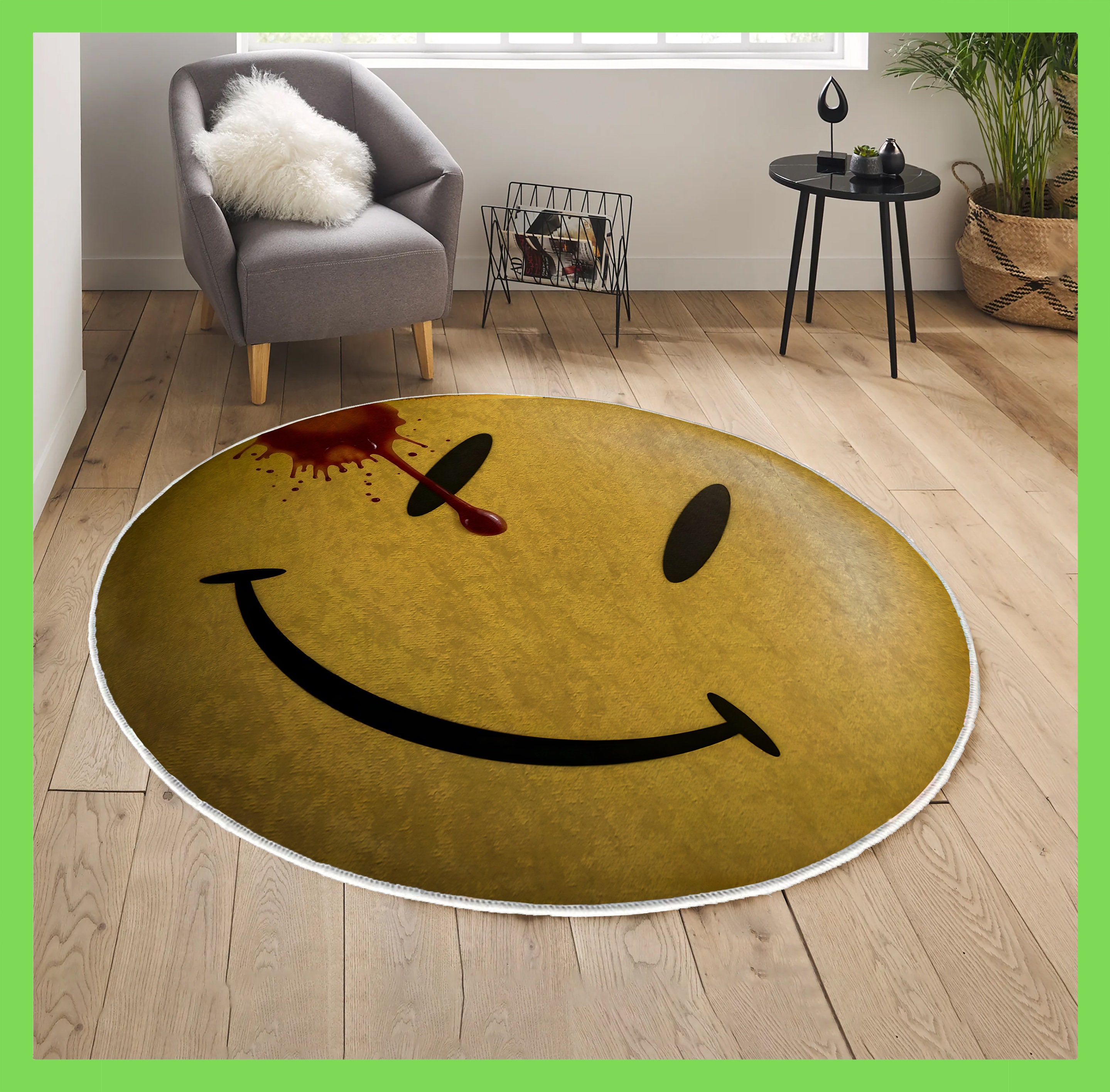 Smiley Face Rug, Yellow Smiley Rug, Round Area Rug