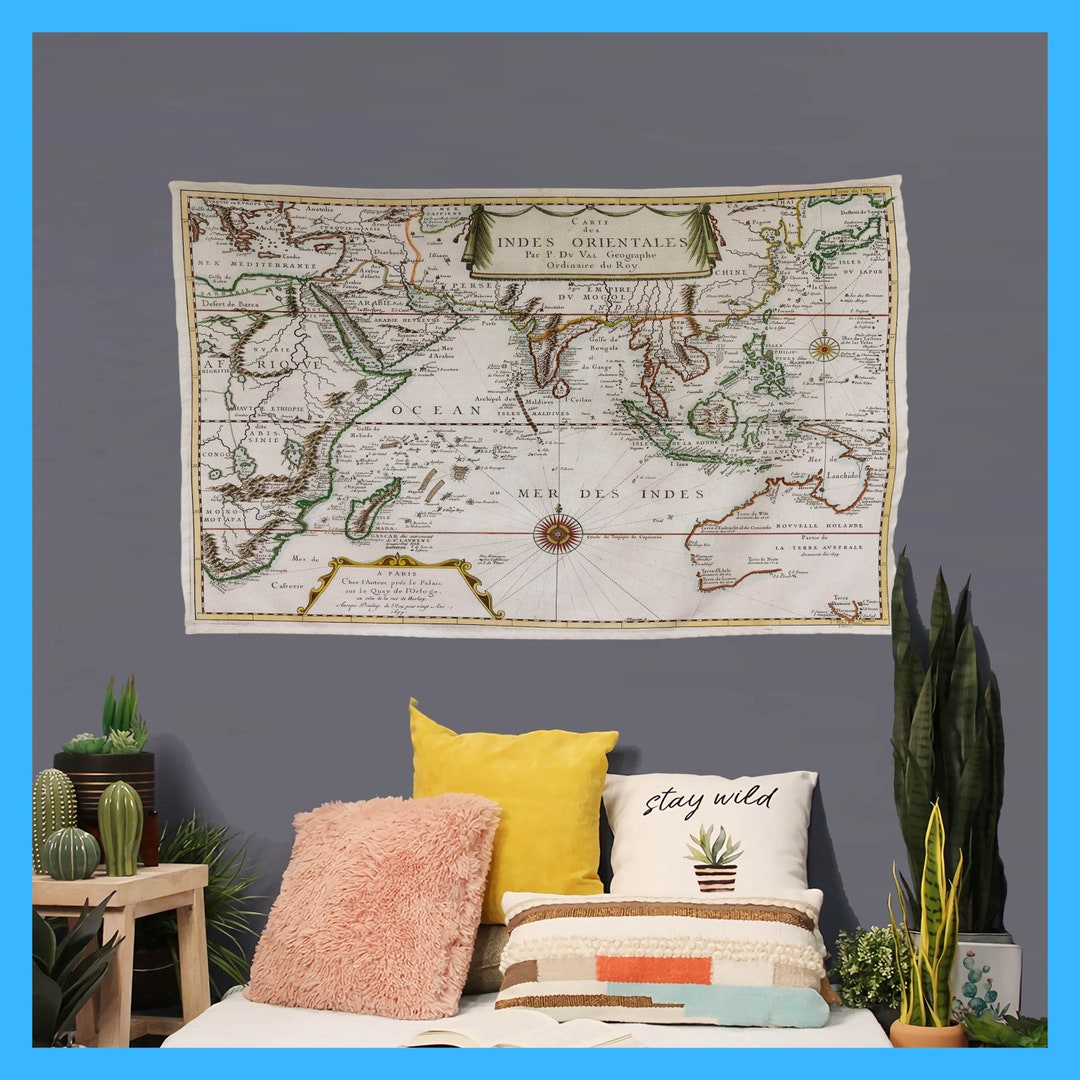 Seventeenth Century Map Printed Tapestry,high Resolution Historic 