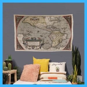 Historic Abraham Ortelius 1585 Map Print on a Tapestry, Vintage-looking Wall Decor, Gift for History Fans, Best Customized Fathers Day Gift