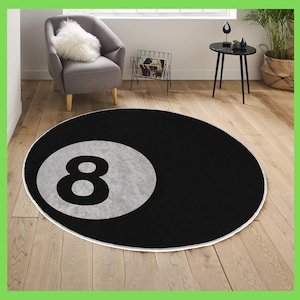 8 Ball Printed Rug, 8 Ball Round Rug, Mens cave Rug