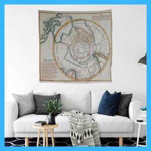 1752 Antiguo mapa de la Antártida Tapiz impreso, colgante de pared de aspecto vintage, decoración de pared fresca para salas de estar y oficina, regalo del Día del Padre