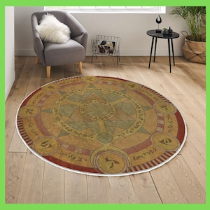 Magic Circle Rug, Round Summoning Rug, Vintage-looking Rug,  Nerdy Decoration
