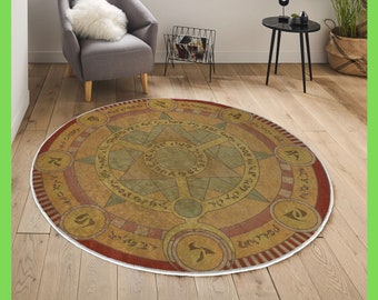 Magic Circle Rug, Round Summoning Rug, Vintage-looking Rug,  Nerdy Decoration
