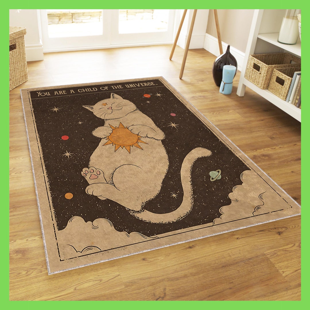 Rug With Cat Print on It, Cute Decoration for Girlsroom, Home Decoration Area Rug, Gift for Cat