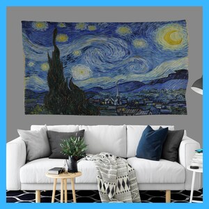 1889 La noche estrellada de Vincent Van Gogh Tapicte, Tapiz Artesanal, Decoración de Pared, Tapiz de Dormitorio Salón, Personalización Gratuita