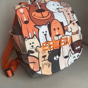 Mochila com estampa de cachorro personalizada com fecho magnético, entrada interna franzida, bordado, mochila, presente para criança