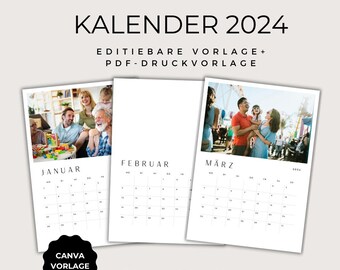 Kalender 2024 Download, Kalender zum Ausdrucken, personalisierbarer Kalender, Digitaler Download, DINA3, DINA4