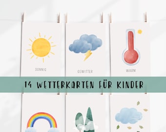 Wetter-Karten Kinder, Montessori Lernkarten, Wetter lernen Kindergarten, PDF Download