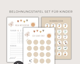 Belohnungsplan, Belohnungstafel Kinder, Wochenplan mit Belohnung für Kinder, Verstärkerplan PDF Download zum Ausdrucken, Montessori