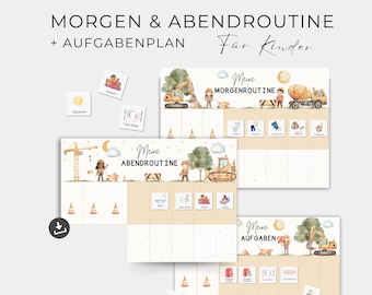 Daily schedule for children, morning routine, evening routine for children, routine plan, toddler routine set construction site, to print out, PDF download