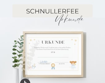 Urkunde Schnullerfee, Schnullerfee  Geschenke, Schnullerentwöhnung, PDF-Vorlage Schnullerfee Zertifikat, Digitaler Download