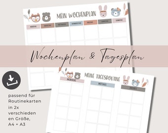 Weekly plan and daily plan for children A3, Montessori inspired, weekly plan German boho style – Digital PDF download for download