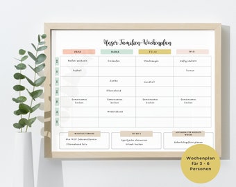 Wochenplaner Familie mit Kinder, Wochenplane für die Wand, Wochenplan Digitaler Download zum ausdrucken