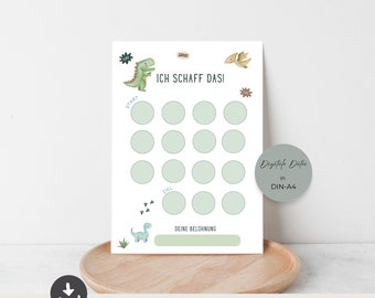 Reward plan for children, reward chart dino, weekly plan with reward for children, reinforcement plan PDF download for printing, Montessori