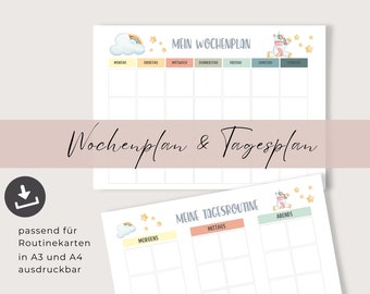 Weekly plan and daily plan for children A3, Montessori inspired, weekly plan German unicorn - digital PDF download to download