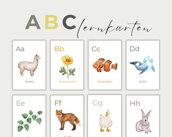 Alphabet cards with animals and plants, learn letters, arouse interest in letters, PDF download print, Montessori