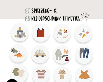 Toy labels, wardrobe labels kids set, Montessori, organize children&#39;s room, Montessori, PDF to print