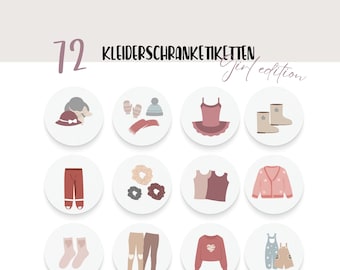 Wardrobe labels for children, organizing stickers for clothes for girls, organizing clothes for children&#39;s rooms, Montessori PDF to print