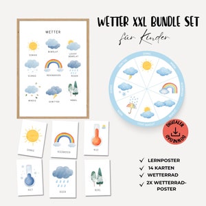 Wetteruhr basteln Kinder Wetterkarten Montessori Wetterrad Wetter Bundle XXL für Kinderzimmer zum Ausdrucken Wetterposter PDF Download
