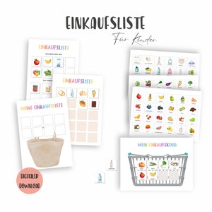 Liste de courses pour enfants, liste de courses Montessori, apprentissage du shopping, planificateur de courses aide au shopping pour enfants PDF pour impression téléchargement numérique