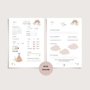 Baby shower game gender neutral printable card gender prediction game baby wishes  baby shower boho Baby shower printable digital download