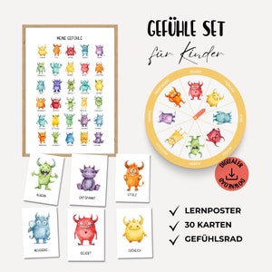 Cartões de sentimentos para crianças, sentimentos para crianças, material de aprendizagem Montessori, conjunto de sentimentos, roda de sentimentos para crianças, cartazes de aprendizagem de sentimentos, download digital