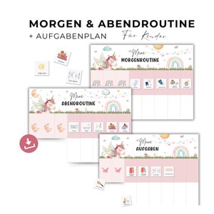 Tagesplan für Kinder, Morgen- Abendroutine Kinder, Routineplan, Kleinkinder Routine Set Einhorn, zum Ausdrucken, Tagesplaner, PDF-Download