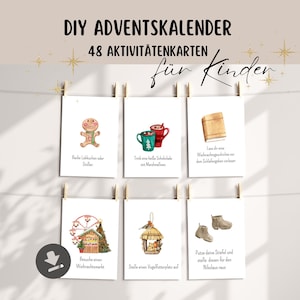 Calendário do Advento para crianças imprimirem, Cartões de calendário do Advento para fazer e criar você mesmo, Calendário do Advento com atividades para download em PDF