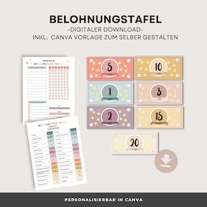 Belohnungstafel für Kinder zum Ausdrucken, PDF-Download, Wochenplan für Kinder, personalisierbare Canva Vorlage