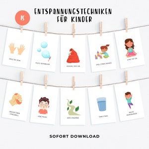 子供のための心を落ち着かせるテクニック、子供のクワイエット ゾーン、モンテッソーリ学習カード、デジタル ダウンロードで印刷できるリラクゼーション テクニック カード