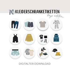 Kleiderschrank Etiketten für Jungen, Kleiderschrank Organizer Kinder, Kleidung organisieren Kinderzimmer, Montessori PDF zum ausdrucken