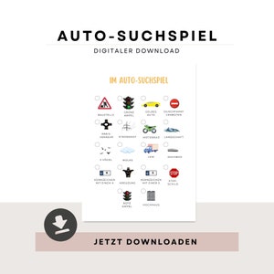 Schnitzeljagd für Unterwegs -  Auto-Suchspiel, zum Ausdrucken als PDF-Download