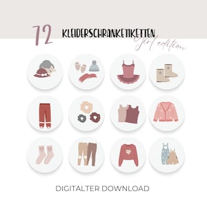 Wardrobe labels for children, organizing stickers for clothes for girls, organizing clothes for children&#39;s rooms, Montessori PDF to print