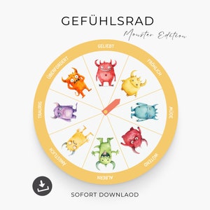 Feeling Wheel Monster, Montessori Kids Feeling Clock, Learning Feelings, Emotion Wheel for Kids, Comprendre les émotions, Téléchargement numérique