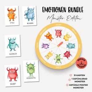 Tarjetas de sentimientos Monster Wheel of Feelings Sentimientos infantiles Tarjetas flash Montessori Tarjetas de emociones Comprensión y desarrollo de emociones, descarga digital