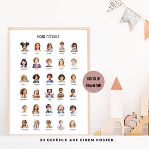 Gefühle Poster Kinder A1 - A7, Emotionen Poster, Montessori Lernposter zum Ausdrucken, Poster Kinderzimmer, PDF-Datei als digitaler Download