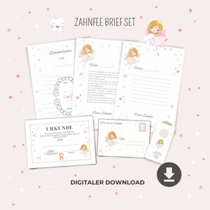Publicación del conjunto de plantillas del hada de los dientes Calendario dental Carta y certificado del hada de los dientes para imprimir, regalo de hada de los dientes de bricolaje, descarga en PDF