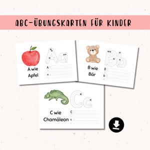 ABC schreiben lernen Alphabet, Buchstaben Karten für Grundschüler, Buchstaben Schwungübung PDF Vorlage Vorschule Arbeitsblatt Kinder Lernen