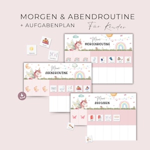 Plan quotidien pour les enfants, routine du matin et du soir pour enfants, plan de routine, ensemble de routine pour tout-petits licorne, à imprimer, planificateur de jour, téléchargement PDF