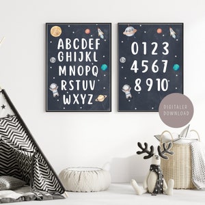 ABC, cartel numérico SET para habitaciones infantiles, carteles de aprendizaje digital, Montessori, descarga digital