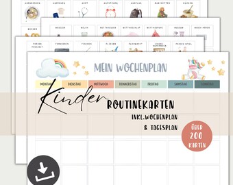 Routine cards for children digital, weekly plan, daily plan for children Montessori A4 + A3, PDF instant download