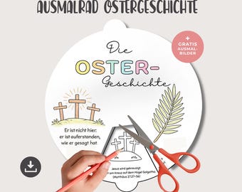 Manualidades cristianas de Pascua para niños, rueda para colorear y hojas para colorear de la historia de Pascua, plantilla para jardín de infantes y educación religiosa.