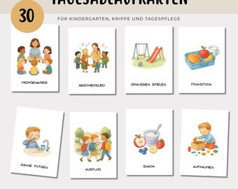 Daily schedule cards for daycare, schedule cards for kindergarten for morning circle, picture cards as PDF download, activity flashcards