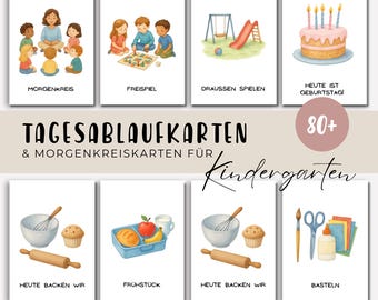 Morning circle Kita & Kindergarten picture cards to print out, learning cards for daily structure as PDF for children