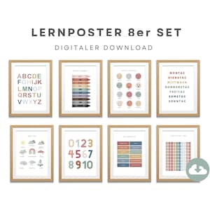 Affiche SET pour chambres d'enfants, affiches d'apprentissage numérique, ABC, chiffres, météo, sentiments, couleurs, mois, affiches des jours de la semaine, téléchargement numérique