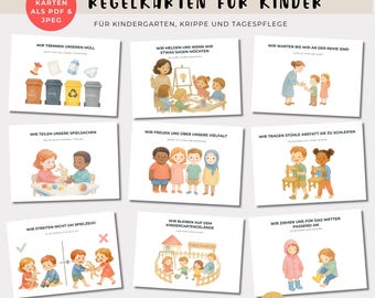 Rule cards for kindergarten, flashcards for children, daycare, school, home, printable rules, PDF and JPG format, digital templates for educators, download