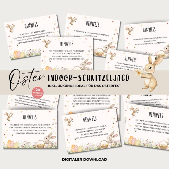Ostern Schnitzeljagd Indoor Osterschatzsuche für Kinder inkl. Urkunde, Osterfest Spielidee zum Ausdrucken, digitaler Download
