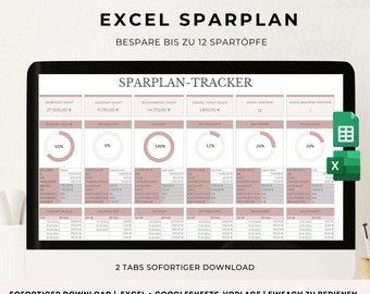 Piano di risparmio Excel in tedesco, modello di monitoraggio dei risparmi, calcolatore del piano di risparmio, modello di risparmio di Fogli Google, foglio di calcolo Excel per le finanze, risparmio Excel