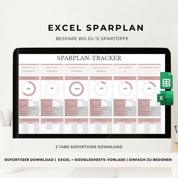 Excel Sparplan deutsch, Spartracker Vorlage, Sparplanrechner, Google Sheets Sparvorlage, Excel-Tabelle für Finanzen, Ersparnisse Excel